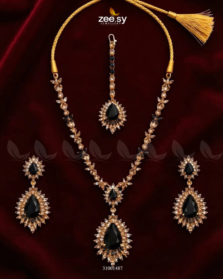 Black Zilla Necklace set by AJ03 featuring intricate design and stylish chain for a trendy accessory look.