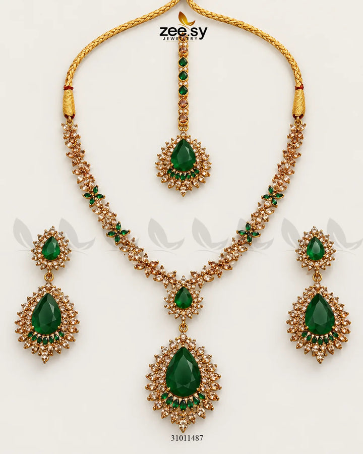 Green Zilla Necklace from AJ03 necklace set featuring intricate jewelry design with a stylish, elegant appearance.