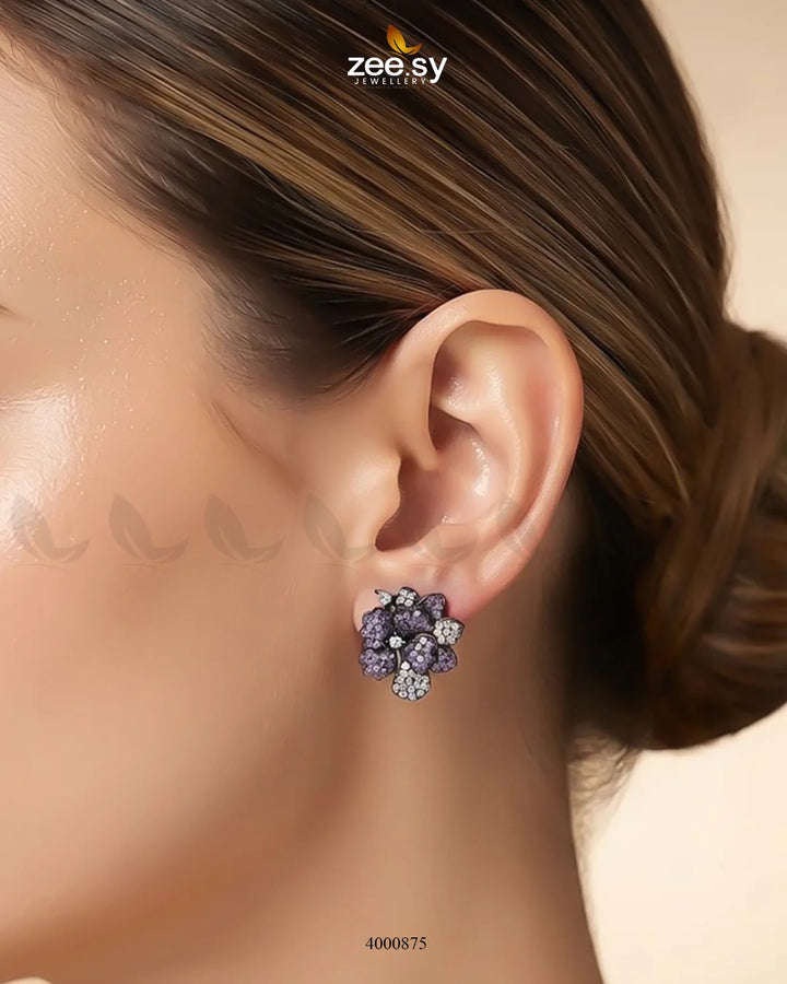 Sparkling AD Flower Earrings - Metallic