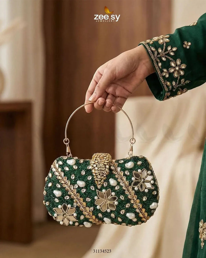 Emerald Baroque Pearl Clutch Bag ACCESSORIES - Zeesy Jewellery Pakistan | Premium Artificial & Imitation Jewellery