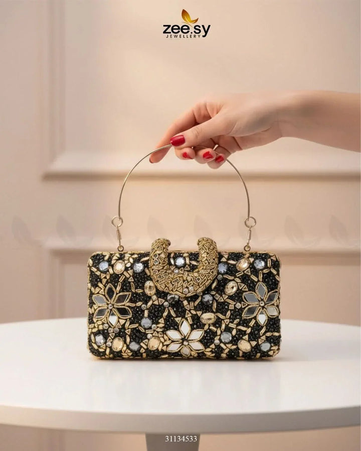 Floral Crystal Cocktail Clutch Bag ACCESSORIES - Zeesy Jewellery Pakistan | Premium Artificial & Imitation Jewellery