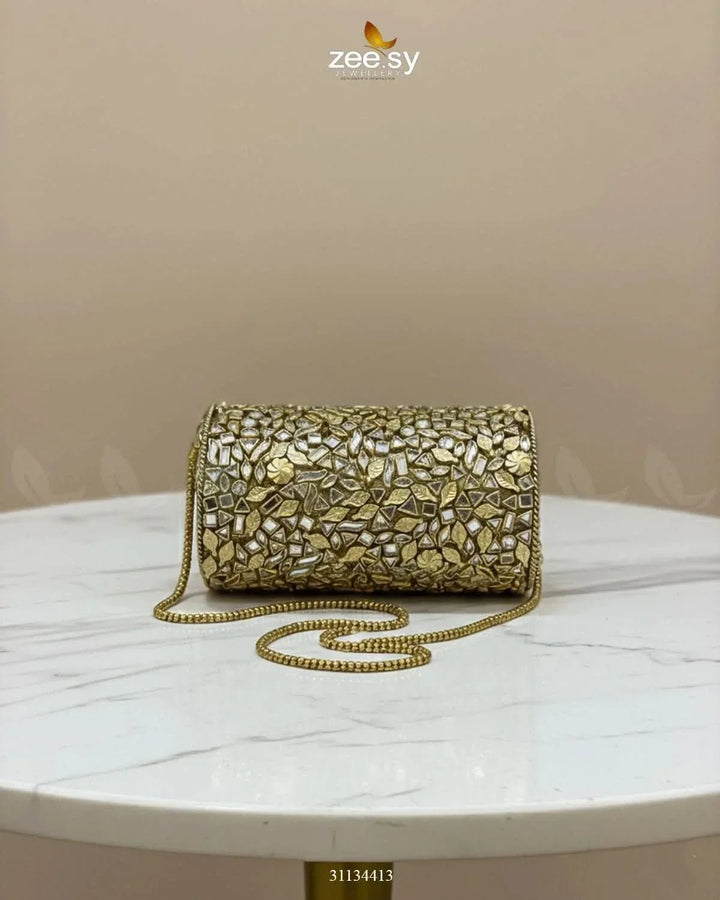 Midnight Reddish Kundan Clutch Bag ACCESSORIES - Zeesy Jewellery Pakistan | Premium Artificial & Imitation Jewellery
