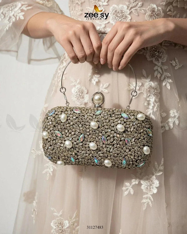 Rose Petal Crystal Clutch Bag ACCESSORIES - Zeesy Jewellery Pakistan | Premium Artificial & Imitation Jewellery