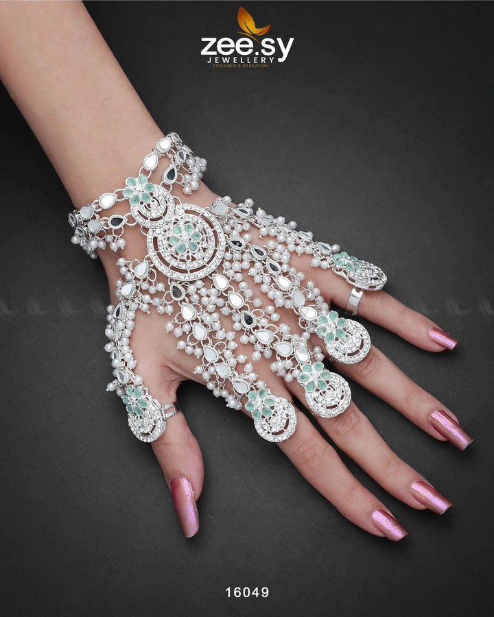 Phool Hath Accessories Silver Mint Green ACCESSORIES - Zeesy Jewellery Pakistan | Premium Artificial & Imitation Jewellery