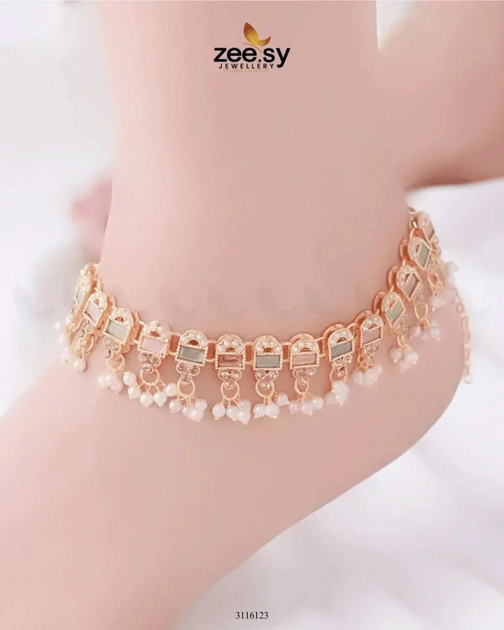 Rutilated Anklet Mint Pink & Green Anklets - Zeesy Jewellery Pakistan | Premium Artificial & Imitation Jewellery