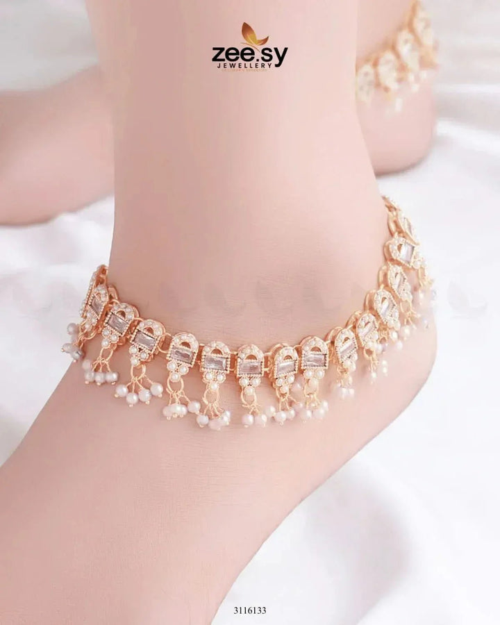 Rutilated Anklet White Anklets - Zeesy Jewellery Pakistan | Premium Artificial & Imitation Jewellery