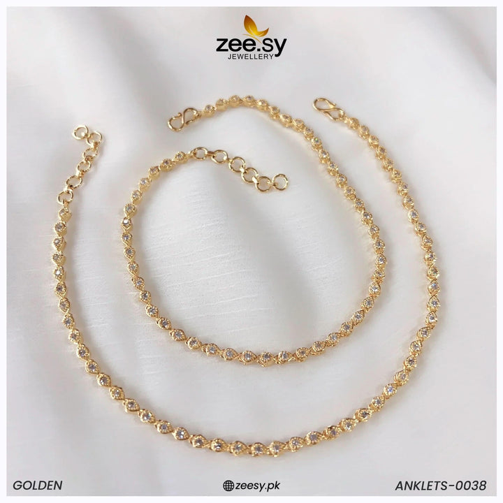 ANKLETS-0038 Golden Anklets - Zeesy Jewellery Pakistan | Premium Artificial & Imitation Jewellery