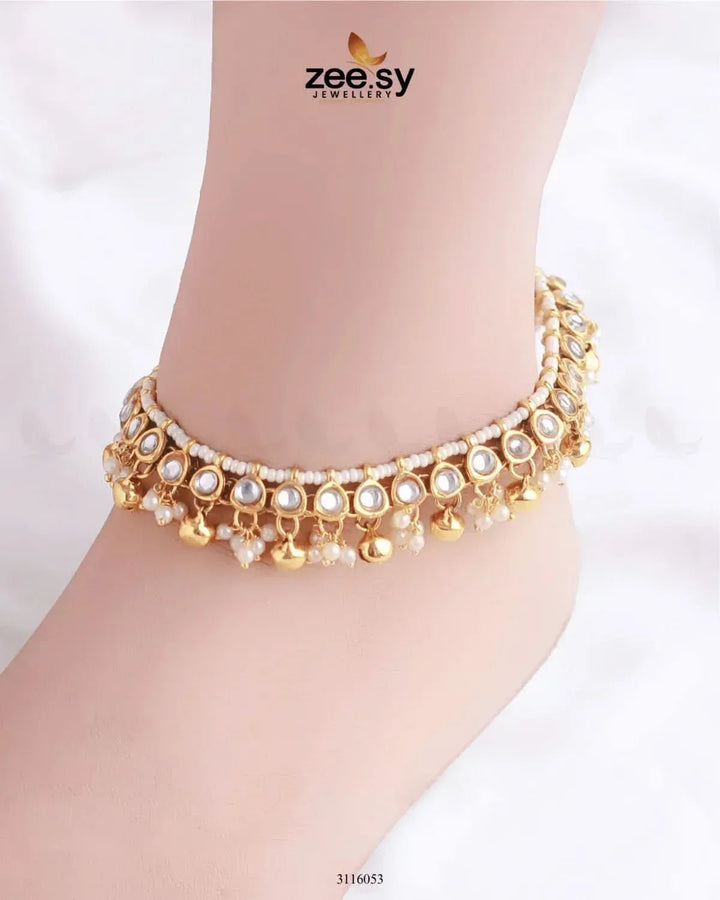 Fluorite Anklet Golden white Anklets - Zeesy Jewellery Pakistan | Premium Artificial & Imitation Jewellery