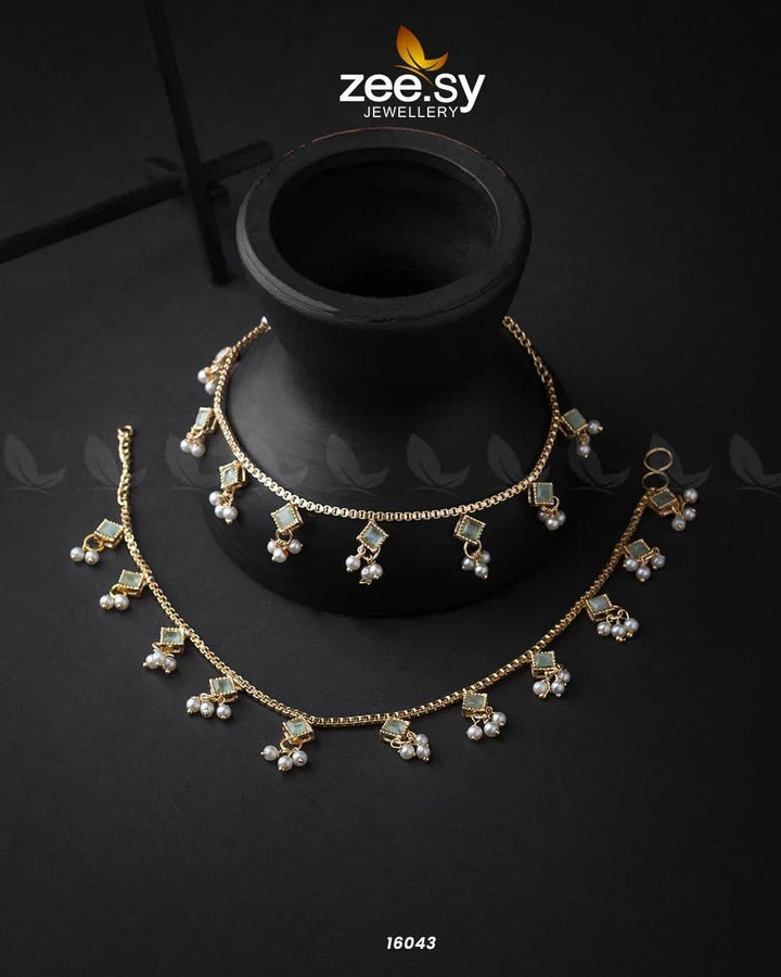 Cubic Anklets Mint Green Anklets - Zeesy Jewellery Pakistan | Premium Artificial & Imitation Jewellery
