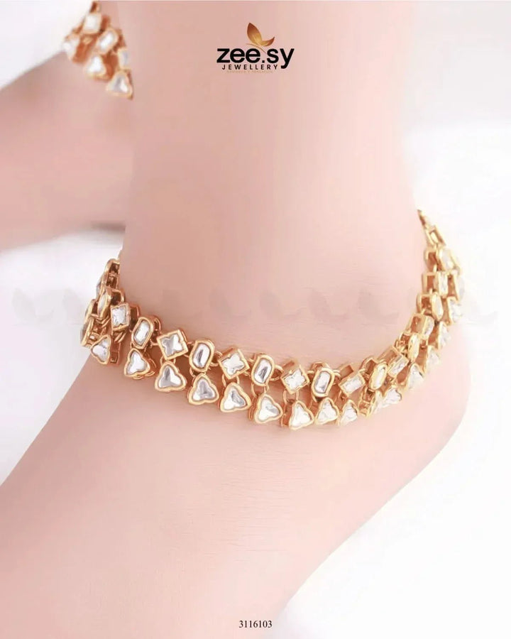 Shungite Anklet Golden white Anklets - Zeesy Jewellery Pakistan | Premium Artificial & Imitation Jewellery