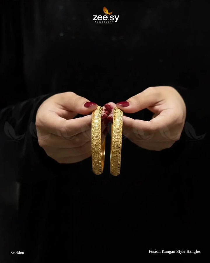 Fusion Kangan Style Bangles - Golden BANGLES - Zeesy Jewellery Pakistan | Premium Artificial & Imitation Jewellery