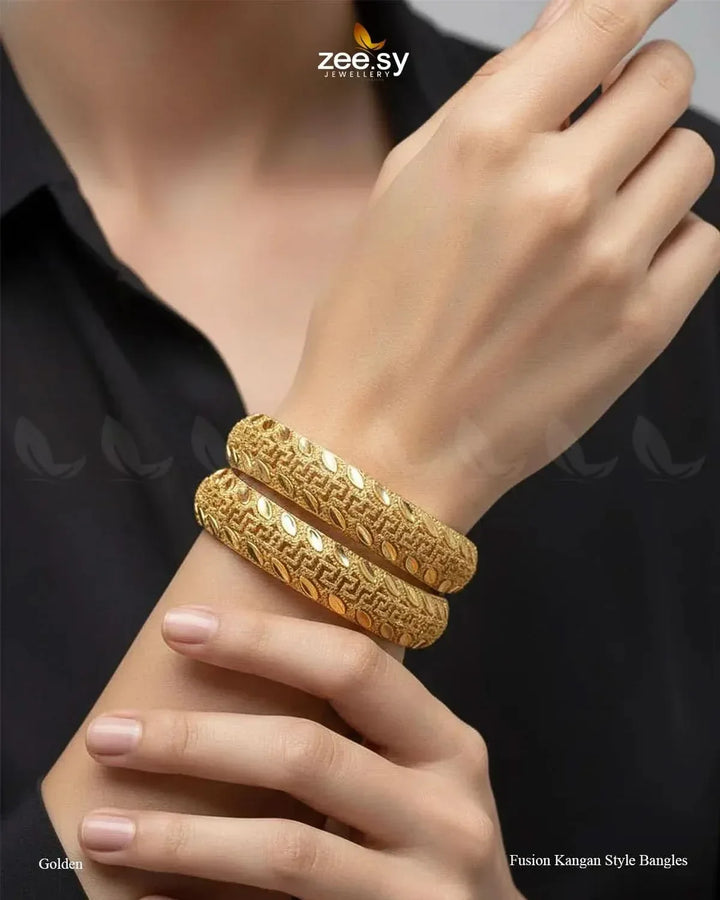 Fusion Kangan Style Bangles - Golden BANGLES - Zeesy Jewellery Pakistan | Premium Artificial & Imitation Jewellery