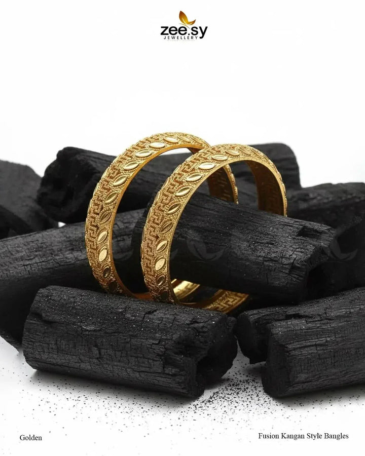 Fusion Kangan Style Bangles - Golden BANGLES - Zeesy Jewellery Pakistan | Premium Artificial & Imitation Jewellery