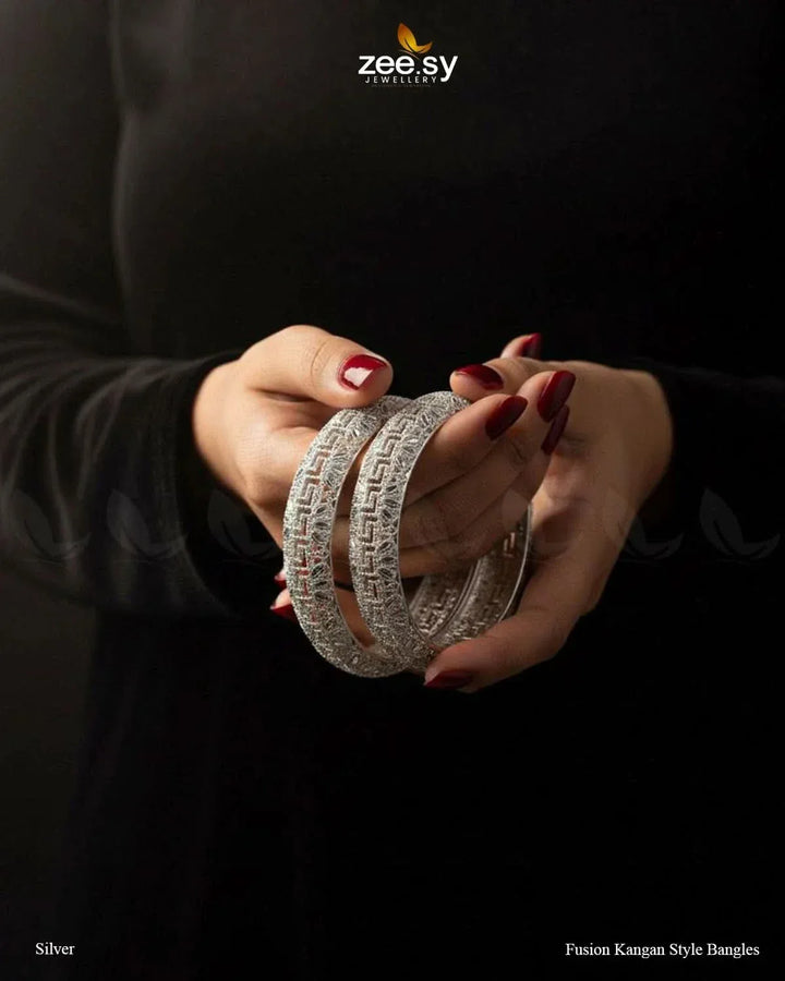 Fusion Kangan Style Bangles - Silver BANGLES - Zeesy Jewellery Pakistan | Premium Artificial & Imitation Jewellery