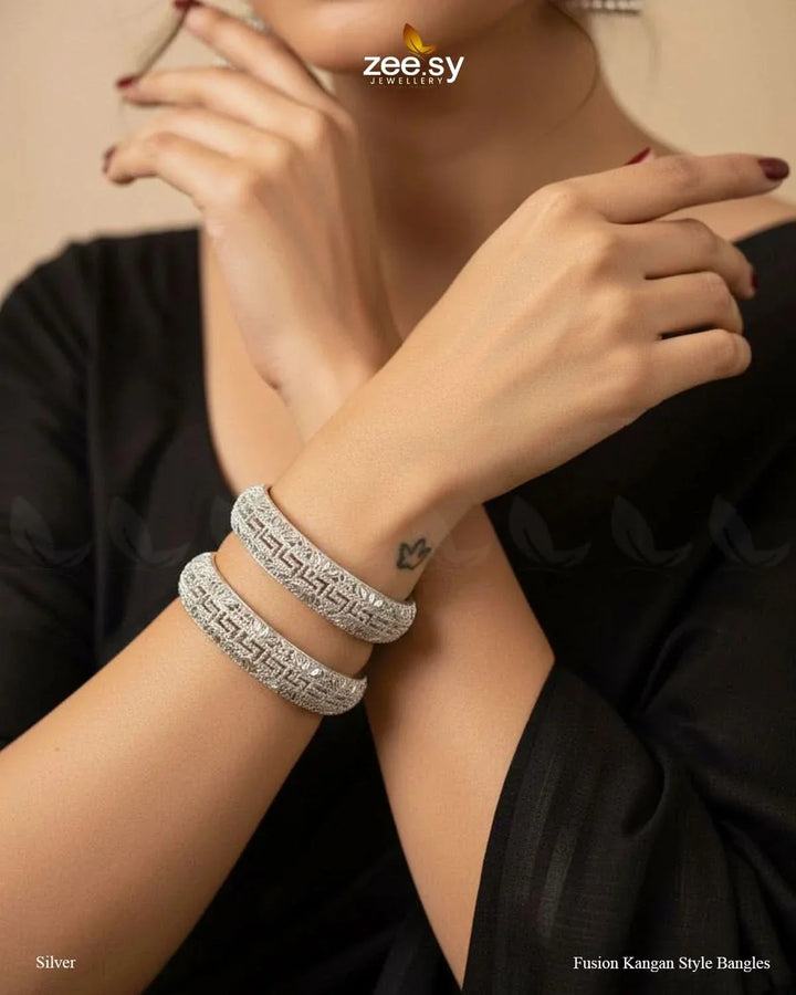 Fusion Kangan Style Bangles - Silver BANGLES - Zeesy Jewellery Pakistan | Premium Artificial & Imitation Jewellery