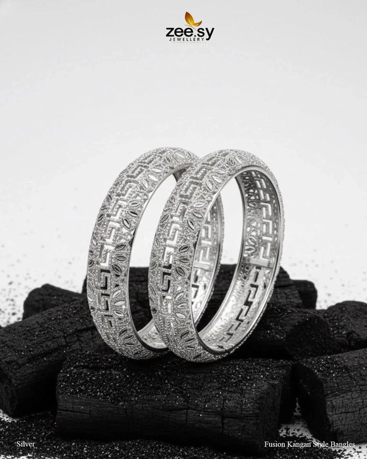 Fusion Kangan Style Bangles - Silver BANGLES - Zeesy Jewellery Pakistan | Premium Artificial & Imitation Jewellery