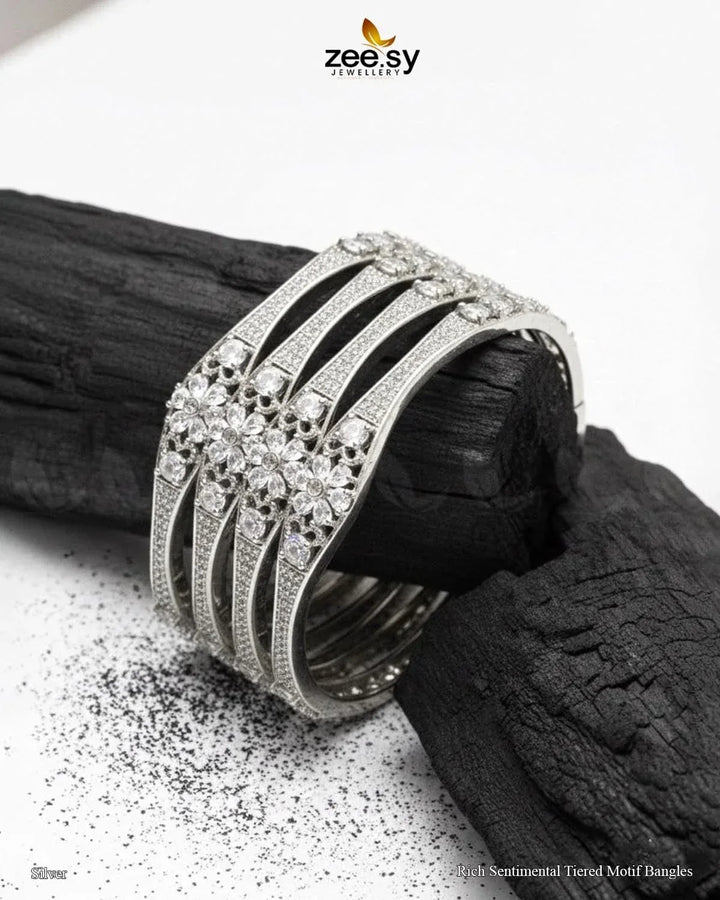 Rich Sentimental Tiered Motif Bangles - Silver BANGLES - Zeesy Jewellery Pakistan | Premium Artificial & Imitation Jewellery
