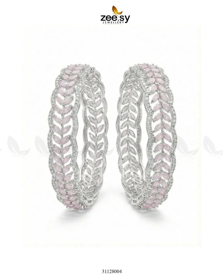 Leaf Vine Gems Stone Bangles Silver White BANGLES - Zeesy Jewellery Pakistan | Premium Artificial & Imitation Jewellery