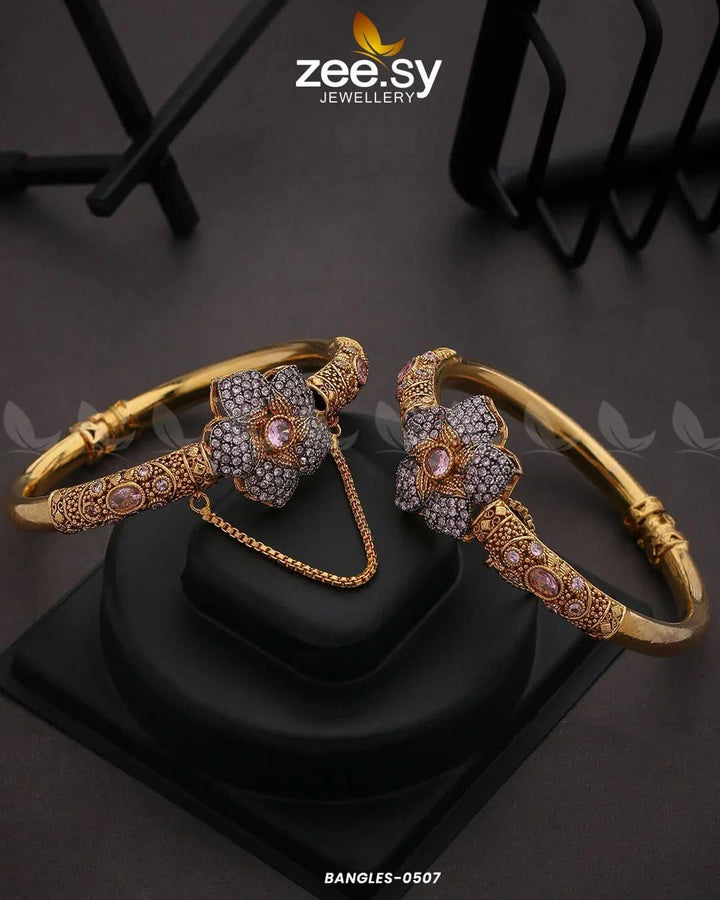 Floral Bold Gemstone Bangles Pink Bangles - Zeesy Jewellery Pakistan | Premium Artificial & Imitation Jewellery