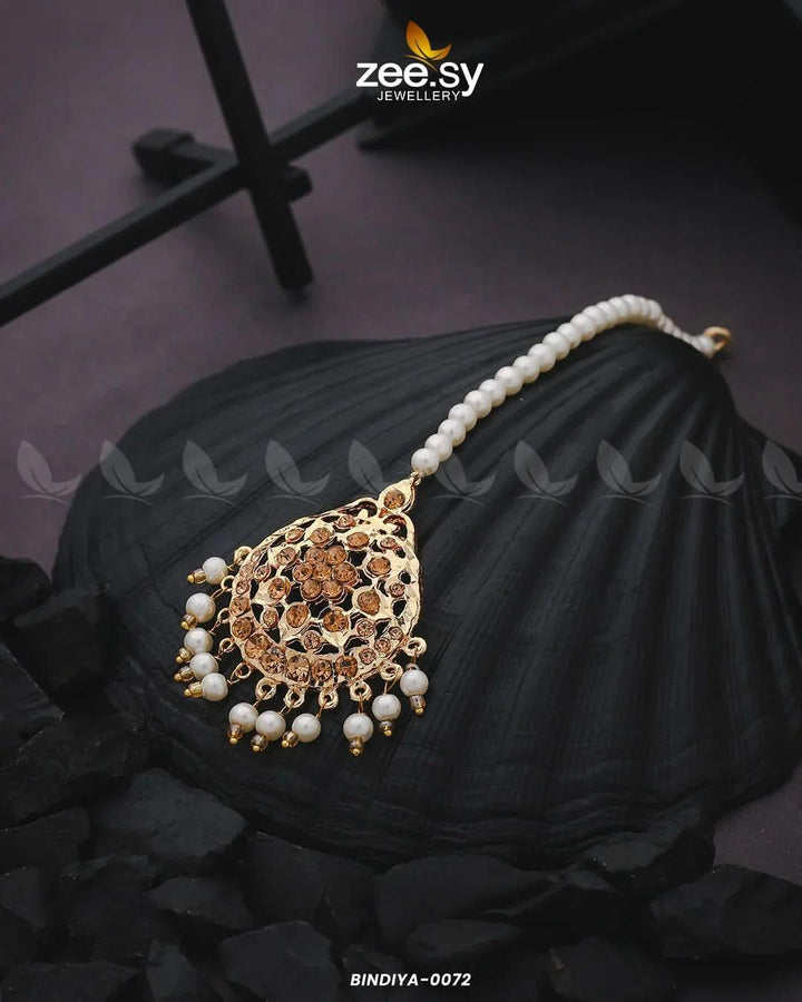 Shaahi Gulnaar Pearl drop Bindiya Champagne bindiya - Zeesy Jewellery Pakistan | Premium Artificial & Imitation Jewellery