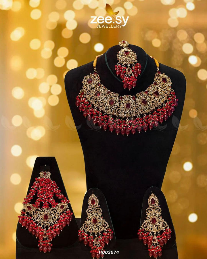 BRIDAL-0205 Red Bridal Set - Zeesy Jewellery Pakistan | Premium Artificial & Imitation Jewellery