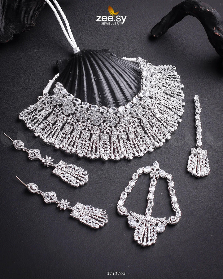 Momina Bridal Sets Silver White Bridal Set - Zeesy Jewellery Pakistan | Premium Artificial & Imitation Jewellery