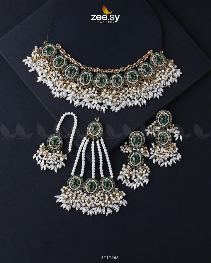 Priyanka Bridal Sets Golden Green Bridal Set - Zeesy Jewellery Pakistan | Premium Artificial & Imitation Jewellery