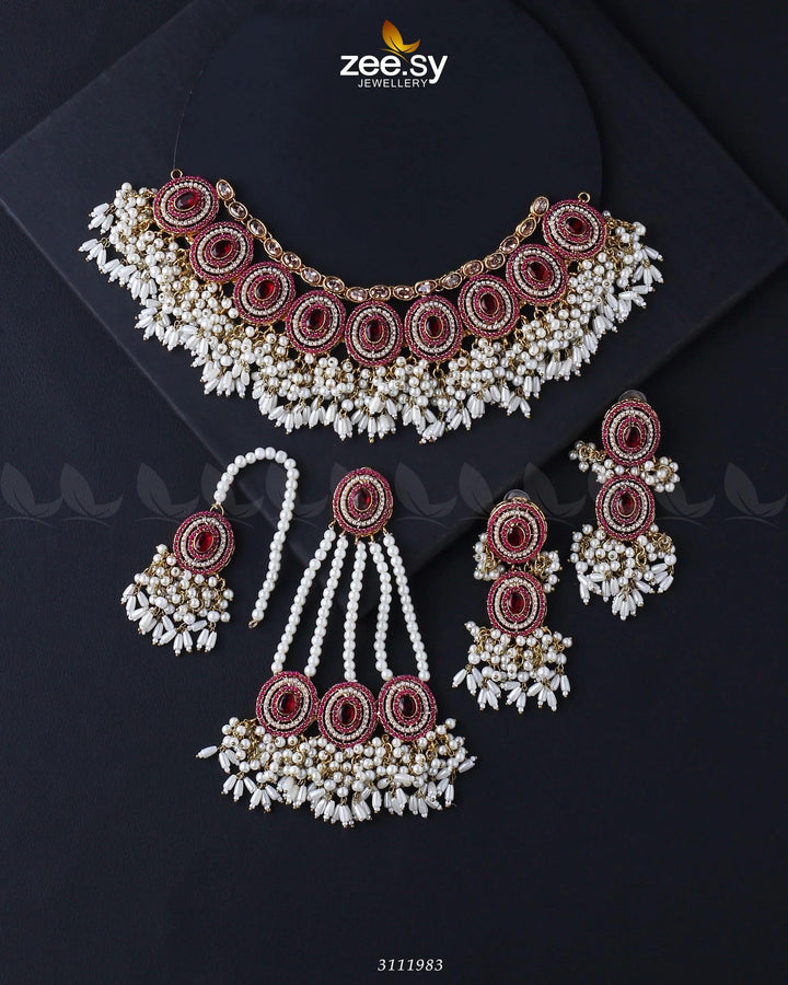 Priyanka Bridal Sets Golden Red Bridal Set - Zeesy Jewellery Pakistan | Premium Artificial & Imitation Jewellery