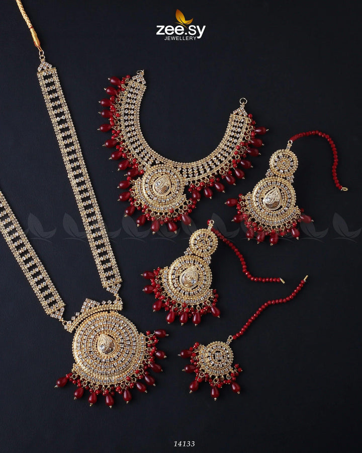 Sofia's Bridal Set Golden Red Bridal Set - Zeesy Jewellery Pakistan | Premium Artificial & Imitation Jewellery