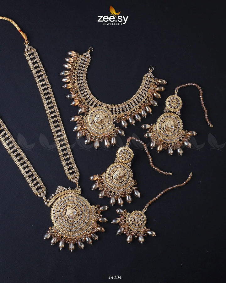 Sofia's Bridal Set Golden Champagne Bridal Set - Zeesy Jewellery Pakistan | Premium Artificial & Imitation Jewellery