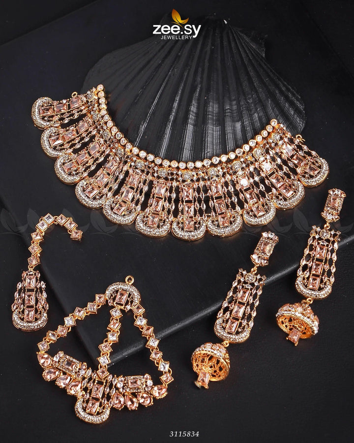Ariana Bridal Sets Golden Champagne Bridal Set - Zeesy Jewellery Pakistan | Premium Artificial & Imitation Jewellery