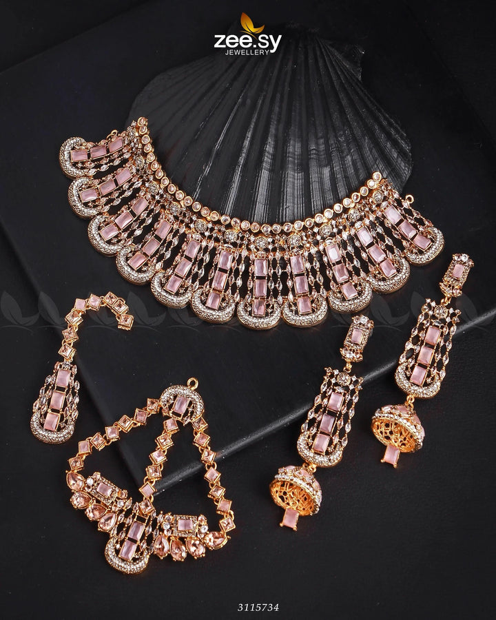 Ariana Bridal Sets Golden Mint Pink Bridal Set - Zeesy Jewellery Pakistan | Premium Artificial & Imitation Jewellery