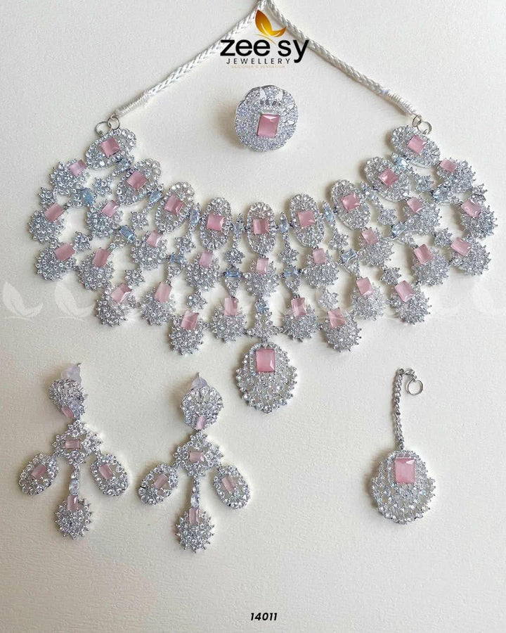 Kiara Advani Bridal Set Silver Pink Bridal Set - Zeesy Jewellery Pakistan | Premium Artificial & Imitation Jewellery
