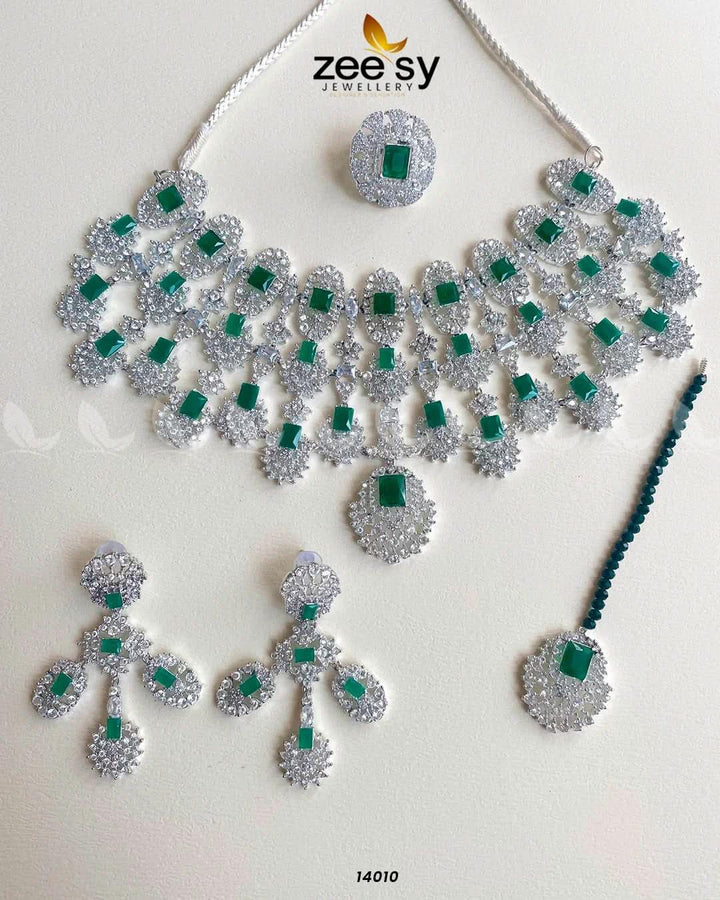 Kiara Advani Bridal Set Silver Green Bridal Set - Zeesy Jewellery Pakistan | Premium Artificial & Imitation Jewellery