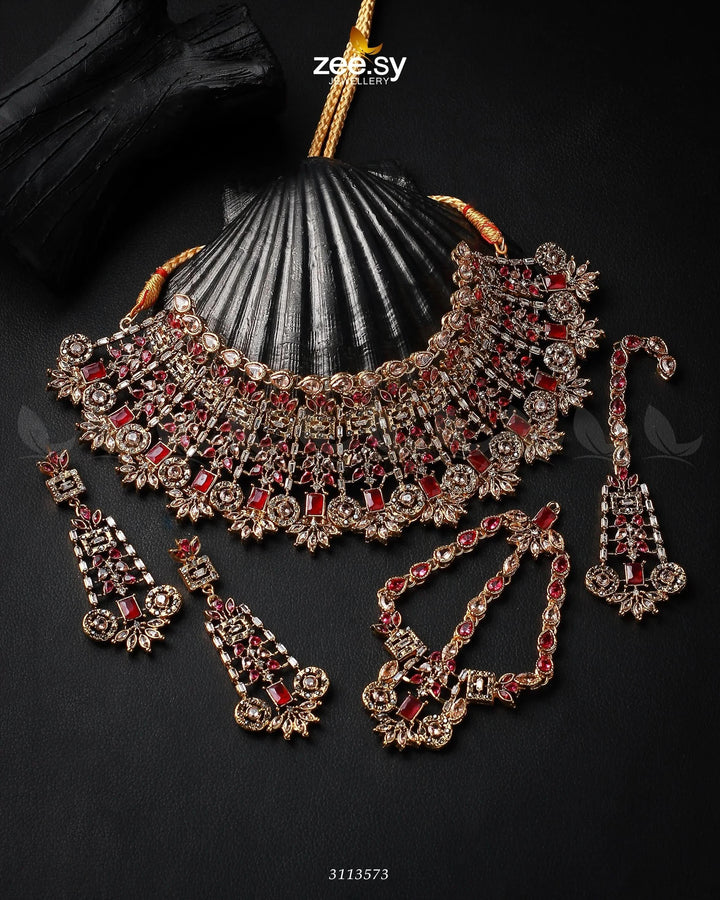 Resham Bridal Set Golden Ruby Bridal Set - Zeesy Jewellery Pakistan | Premium Artificial & Imitation Jewellery