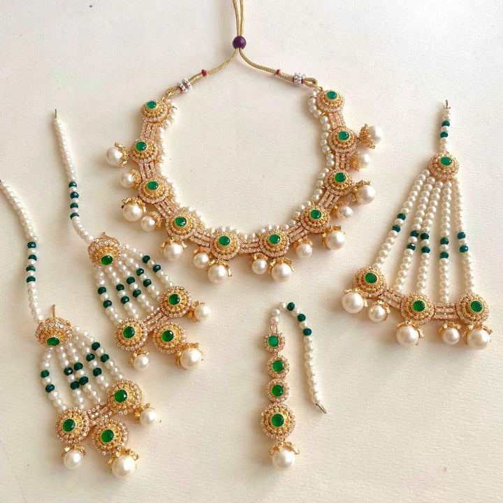Crescent Bridal-0244 Green Bridal Set - Zeesy Jewellery Pakistan | Premium Artificial & Imitation Jewellery