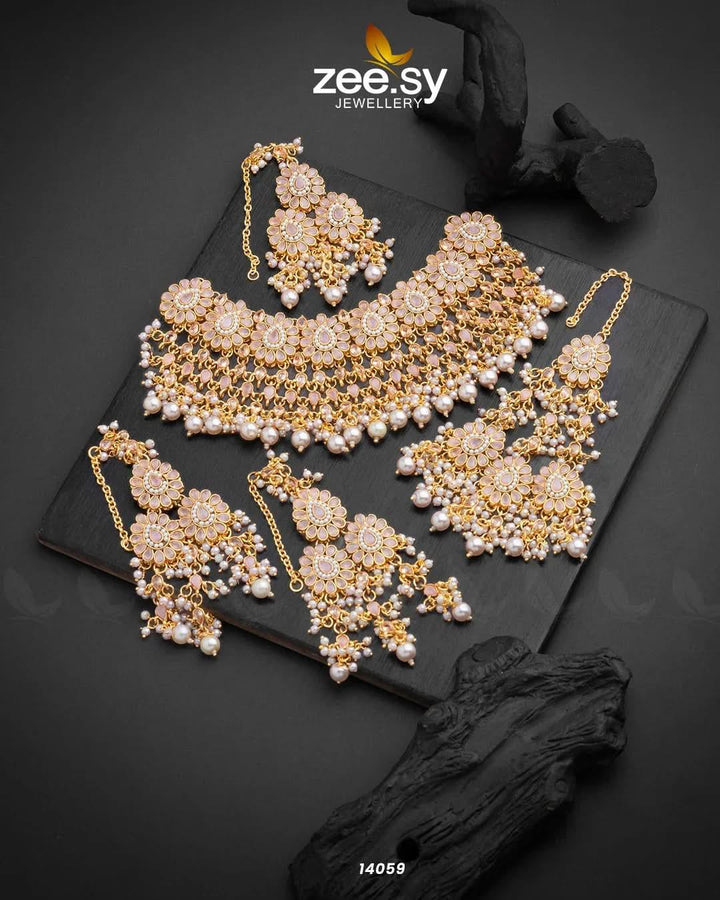 Arzoo Bridal Set Pink Bridal Set - Zeesy Jewellery Pakistan | Premium Artificial & Imitation Jewellery