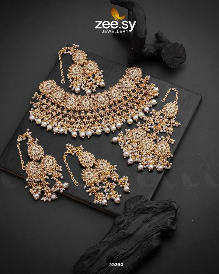 Arzoo Bridal Set Champagne Bridal Set - Zeesy Jewellery Pakistan | Premium Artificial & Imitation Jewellery