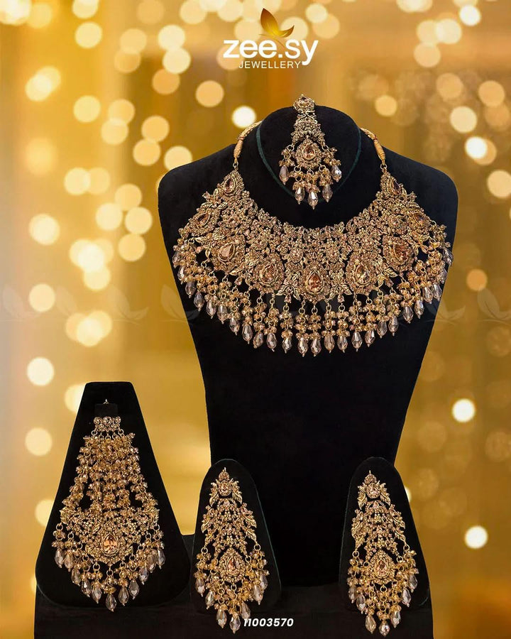 BRIDAL-0204 Champagne Bridal Set - Zeesy Jewellery Pakistan | Premium Artificial & Imitation Jewellery