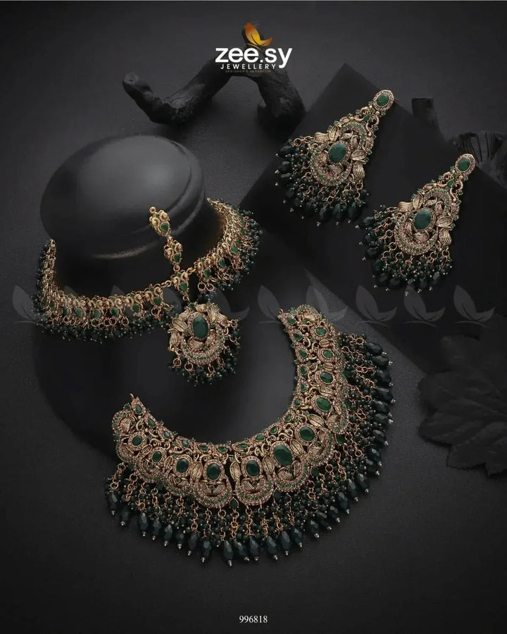 Aristocratic Bridal Set Green Bridal Set - Zeesy Jewellery Pakistan | Premium Artificial & Imitation Jewellery