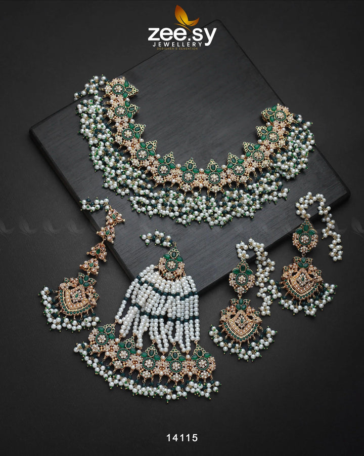 Aurum Bridal Set Green Bridal Set - Zeesy Jewellery Pakistan | Premium Artificial & Imitation Jewellery