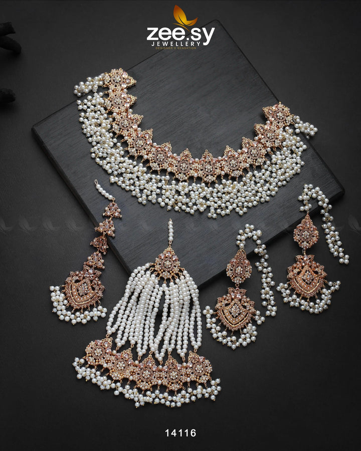 Aurum Bridal Set Champagne Bridal Set - Zeesy Jewellery Pakistan | Premium Artificial & Imitation Jewellery