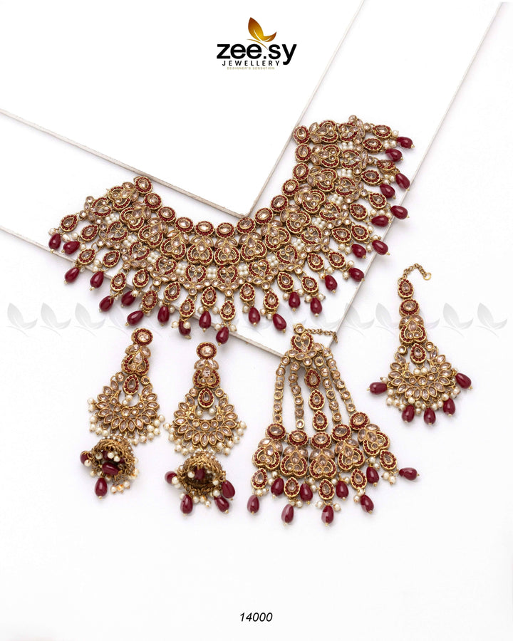BRIDAL SET 0270 Red Bridal Set - Zeesy Jewellery Pakistan | Premium Artificial & Imitation Jewellery