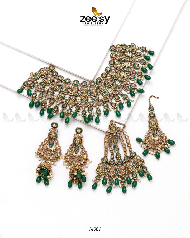 BRIDAL SET 0270 Green Bridal Set - Zeesy Jewellery Pakistan | Premium Artificial & Imitation Jewellery