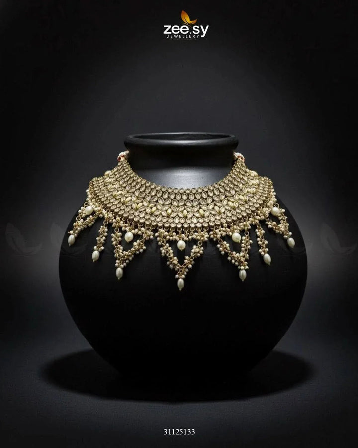 Rich Bold Hand Sculpt Bridal Set Champagne Bridal Set - Zeesy Jewellery Pakistan | Premium Artificial & Imitation Jewellery