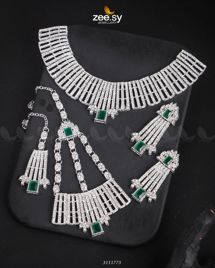 Asma's Bridal Sets Silver Green Bridal Set - Zeesy Jewellery Pakistan | Premium Artificial & Imitation Jewellery