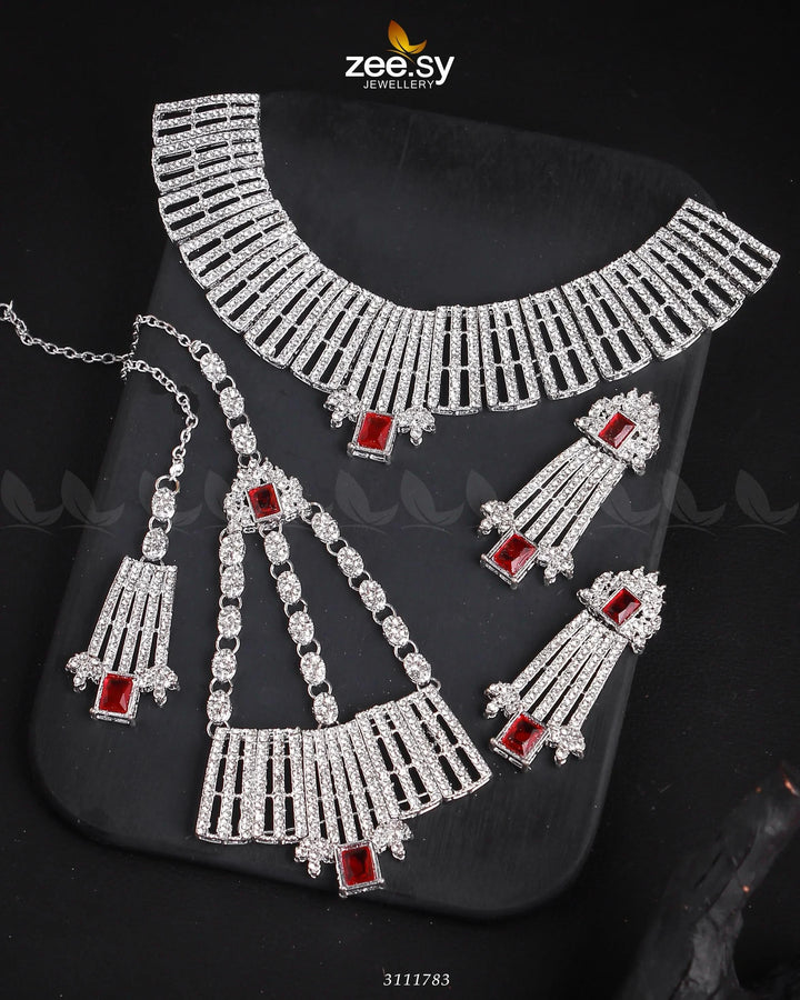 Asma's Bridal Sets Silver Mahroon Bridal Set - Zeesy Jewellery Pakistan | Premium Artificial & Imitation Jewellery