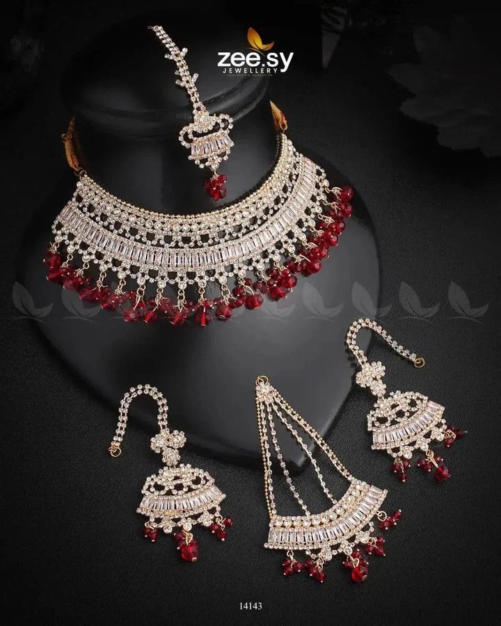 Starlit Bridal Set Golden Red Bridal Set - Zeesy Jewellery Pakistan | Premium Artificial & Imitation Jewellery