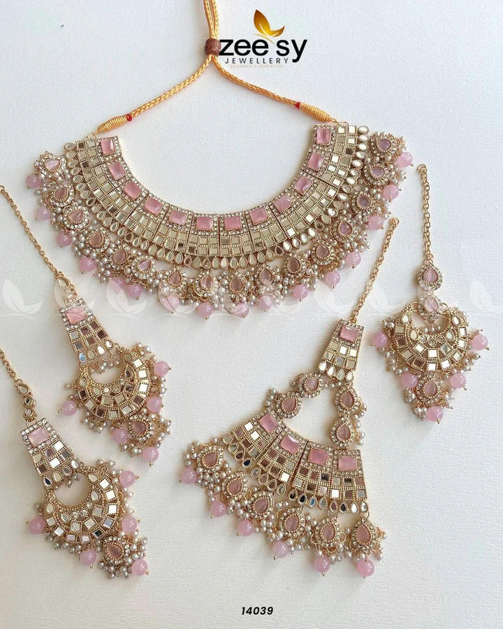 HANIA'S BRIDAL SET Pink Bridal Set - Zeesy Jewellery Pakistan | Premium Artificial & Imitation Jewellery