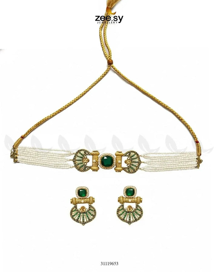 Obelisk Rhodium Polished Choker Set choker - Zeesy Jewellery Pakistan | Premium Artificial & Imitation Jewellery